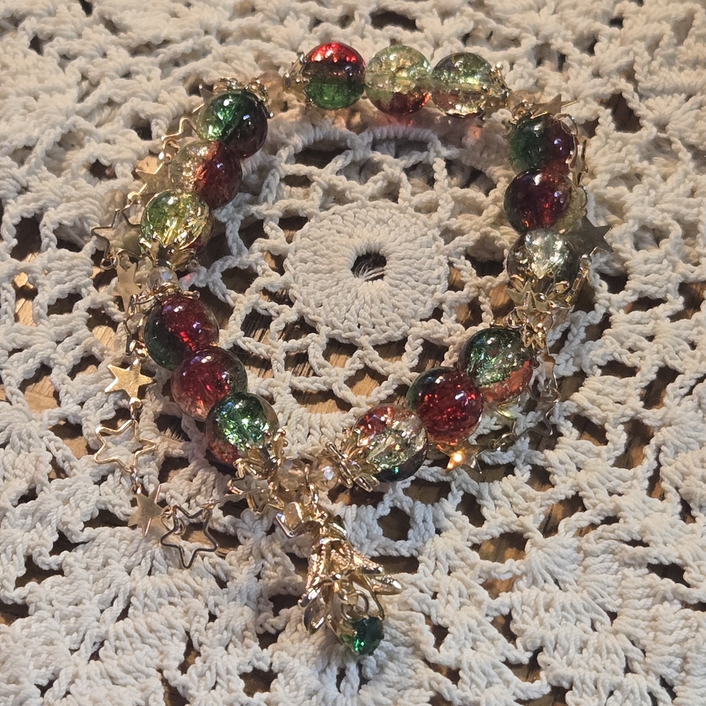 Festive Gold and Multicolor Beaded Bracelet